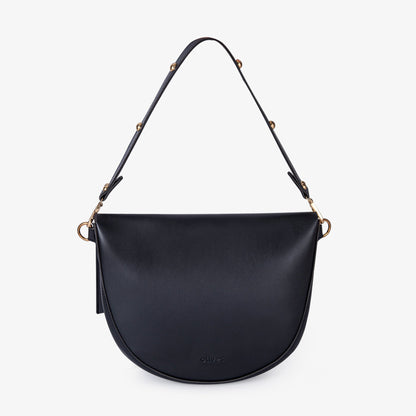 Black Leather Shoulder Bag with Knot Detail and Gold Hardware