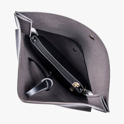 Black Leather Shoulder Bag with Knot Detail and Gold Hardware