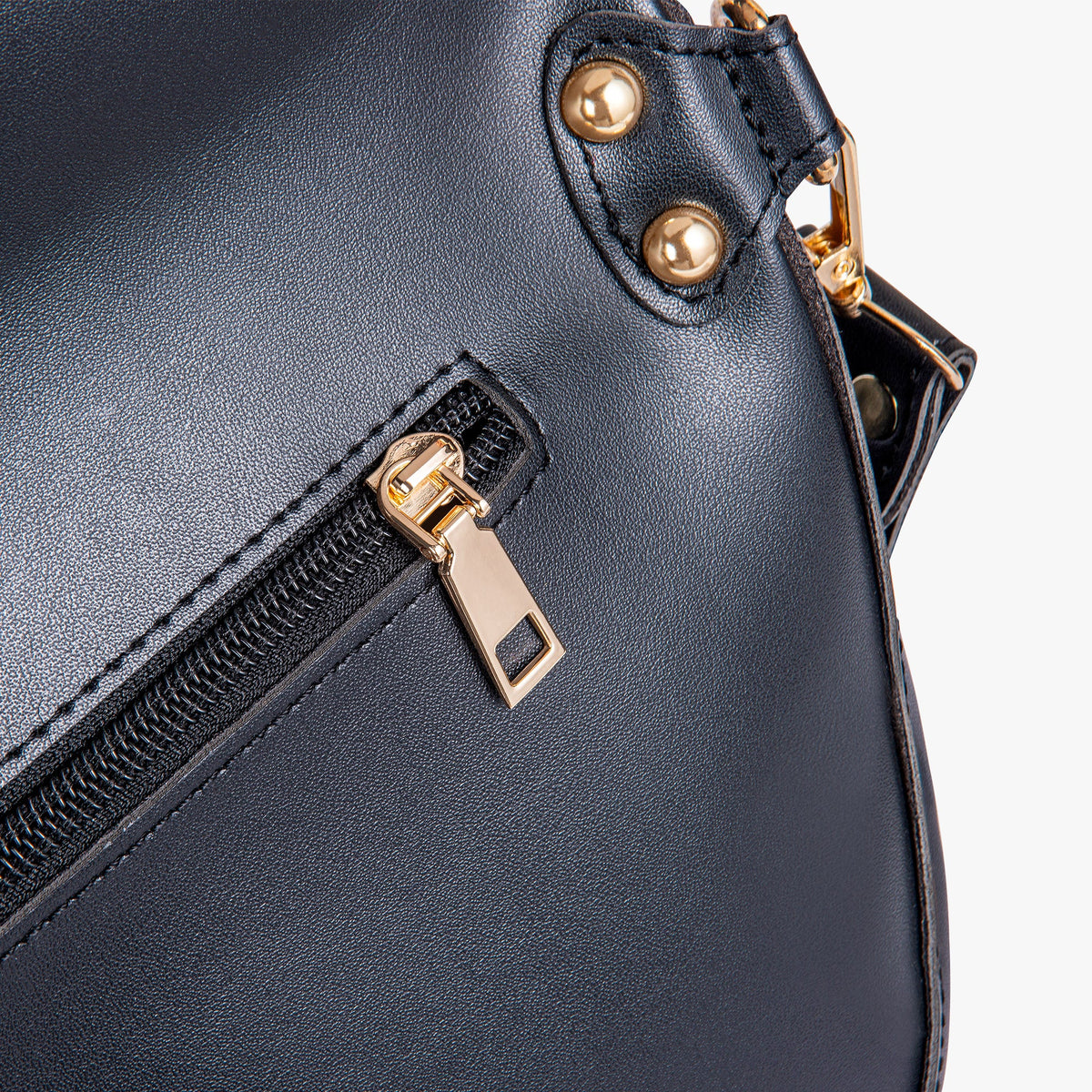 Black Leather Shoulder Bag with Knot Detail and Gold Hardware
