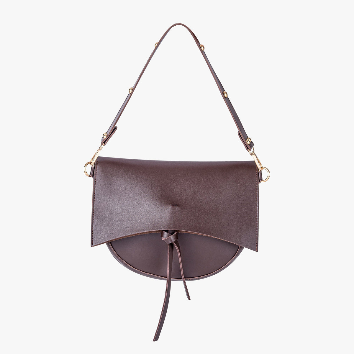 Black Leather Shoulder Bag with Knot Detail and Gold Hardware