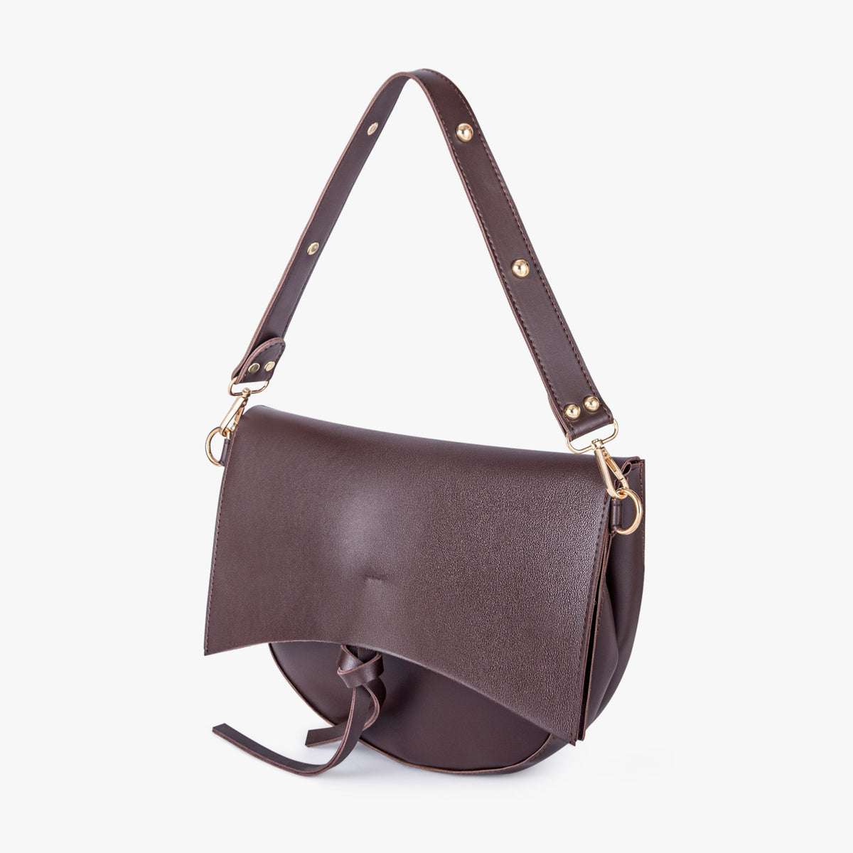 Black Leather Shoulder Bag with Knot Detail and Gold Hardware