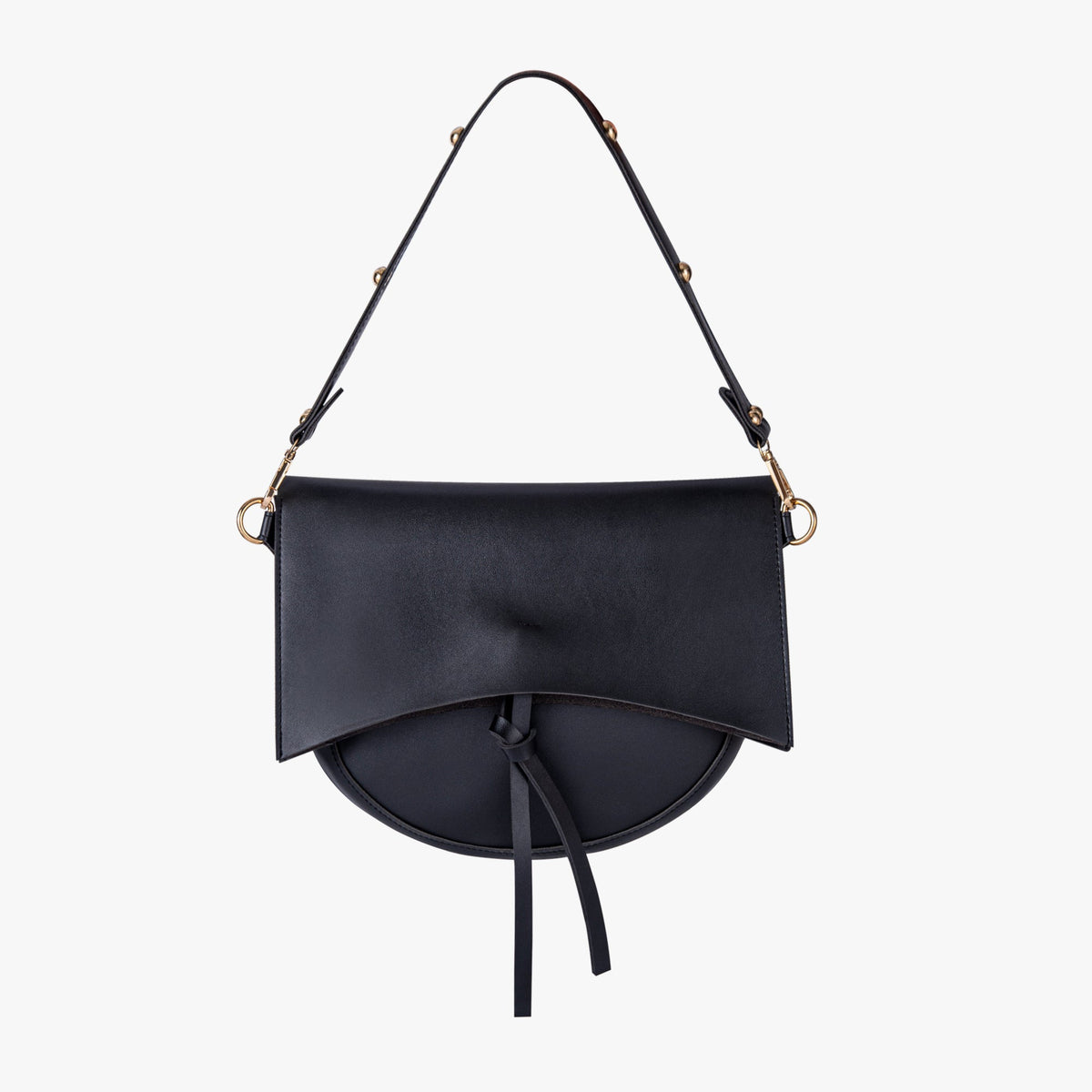 Black Leather Shoulder Bag with Knot Detail and Gold Hardware