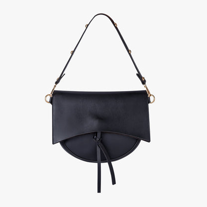 Black Leather Shoulder Bag with Knot Detail and Gold Hardware