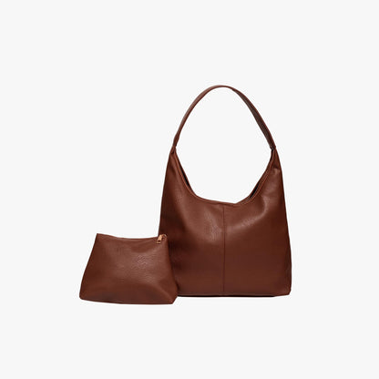 Black Leather Shoulder Bag with Zip Pouch