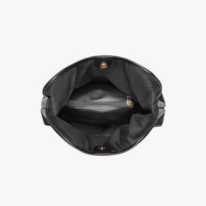 Black Leather Shoulder Bag with Zip Pouch