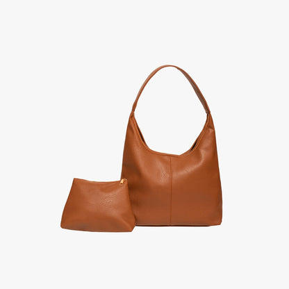 Black Leather Shoulder Bag with Zip Pouch