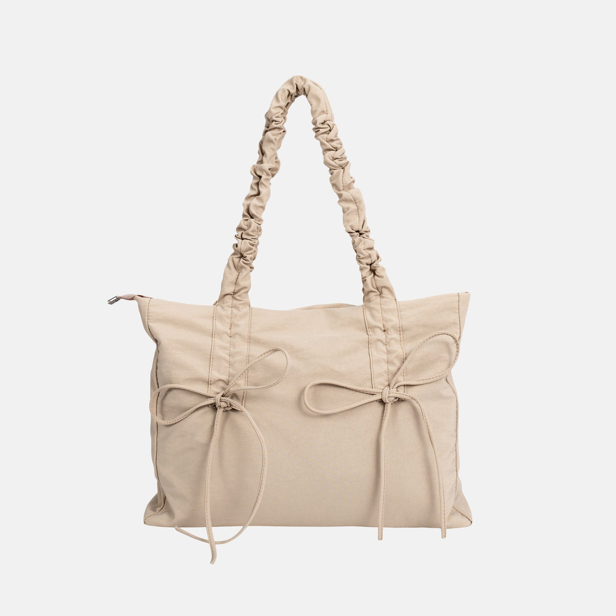 Black Shoulder Bag with Ruched Handles and Bow Detail
