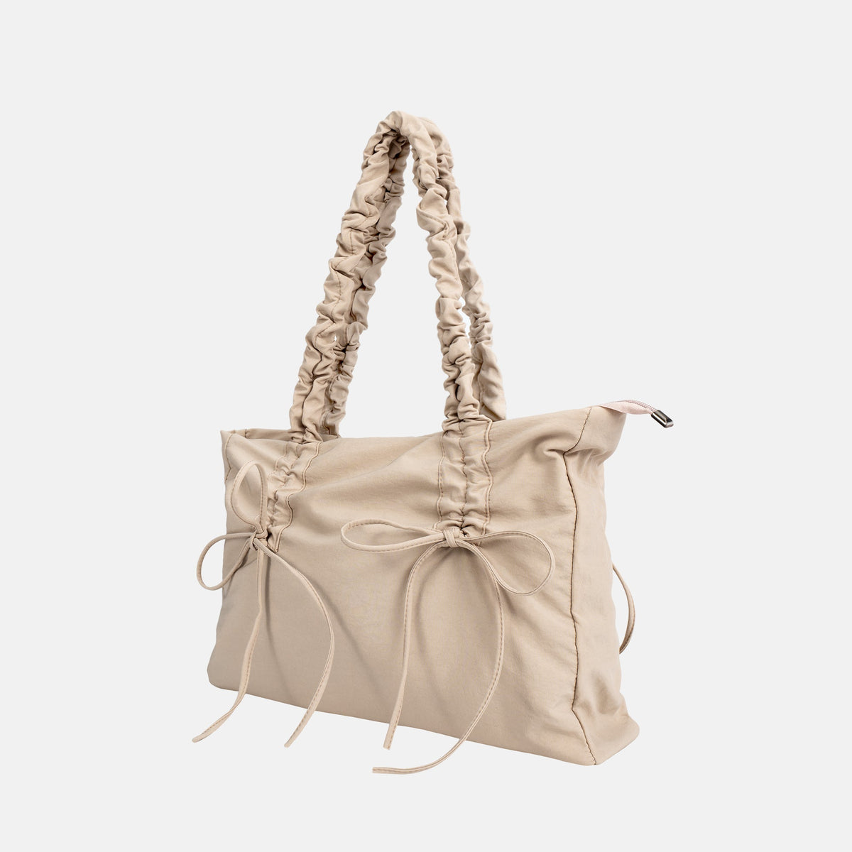 Black Shoulder Bag with Ruched Handles and Bow Detail