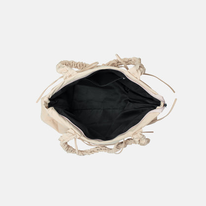 Black Shoulder Bag with Ruched Handles and Bow Detail