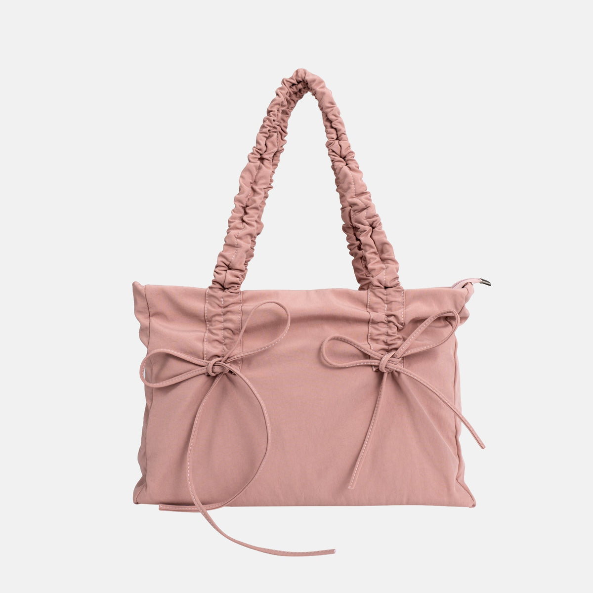 Black Shoulder Bag with Ruched Handles and Bow Detail