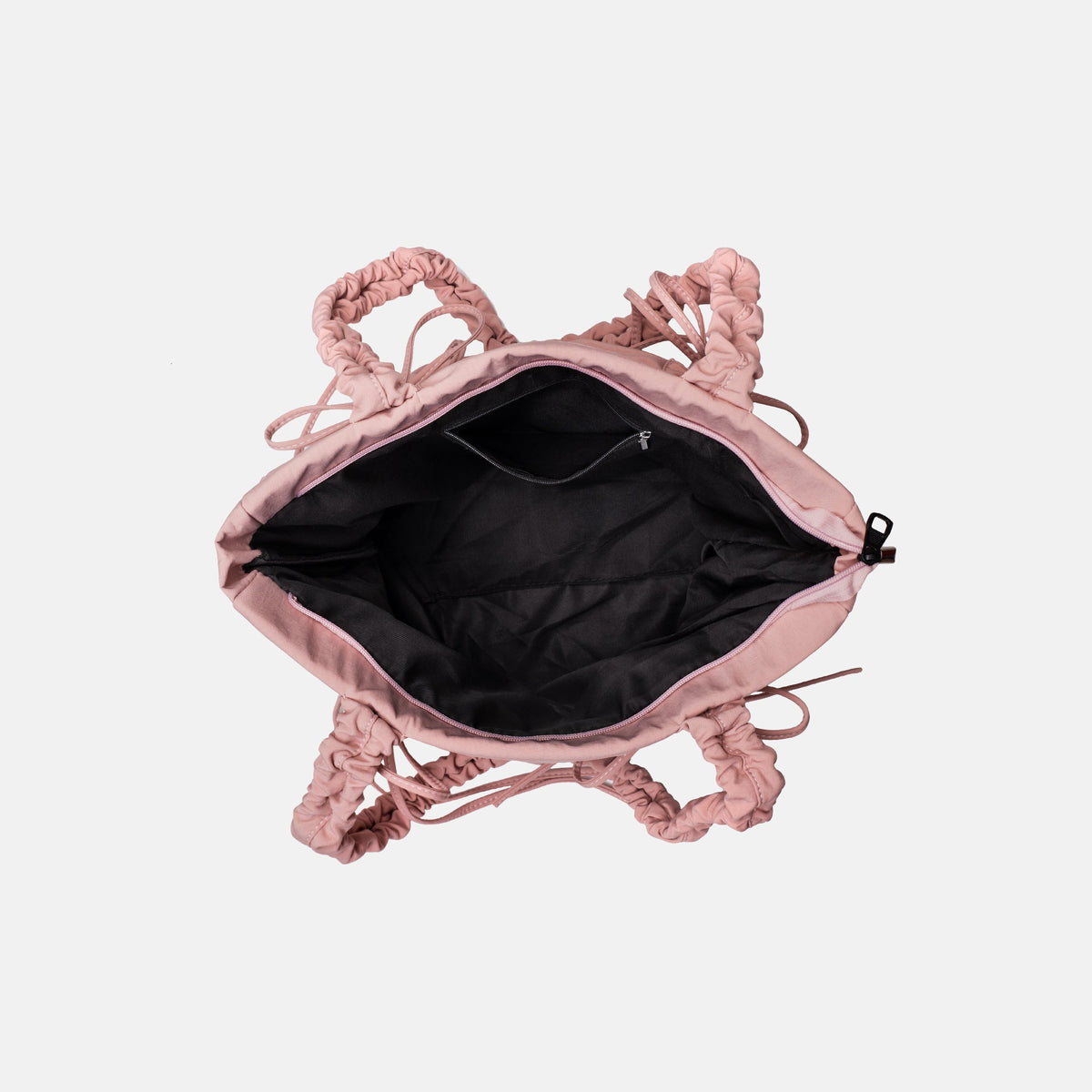Black Shoulder Bag with Ruched Handles and Bow Detail