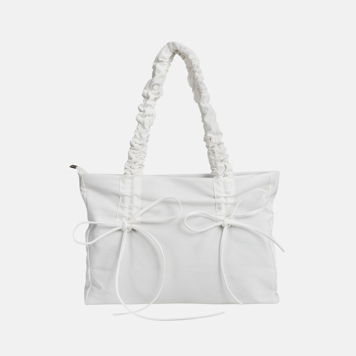 Black Shoulder Bag with Ruched Handles and Bow Detail