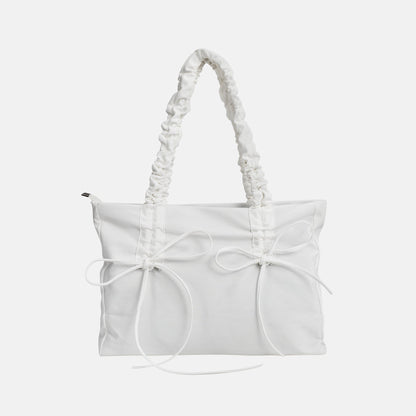 Black Shoulder Bag with Ruched Handles and Bow Detail