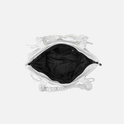 Black Shoulder Bag with Ruched Handles and Bow Detail