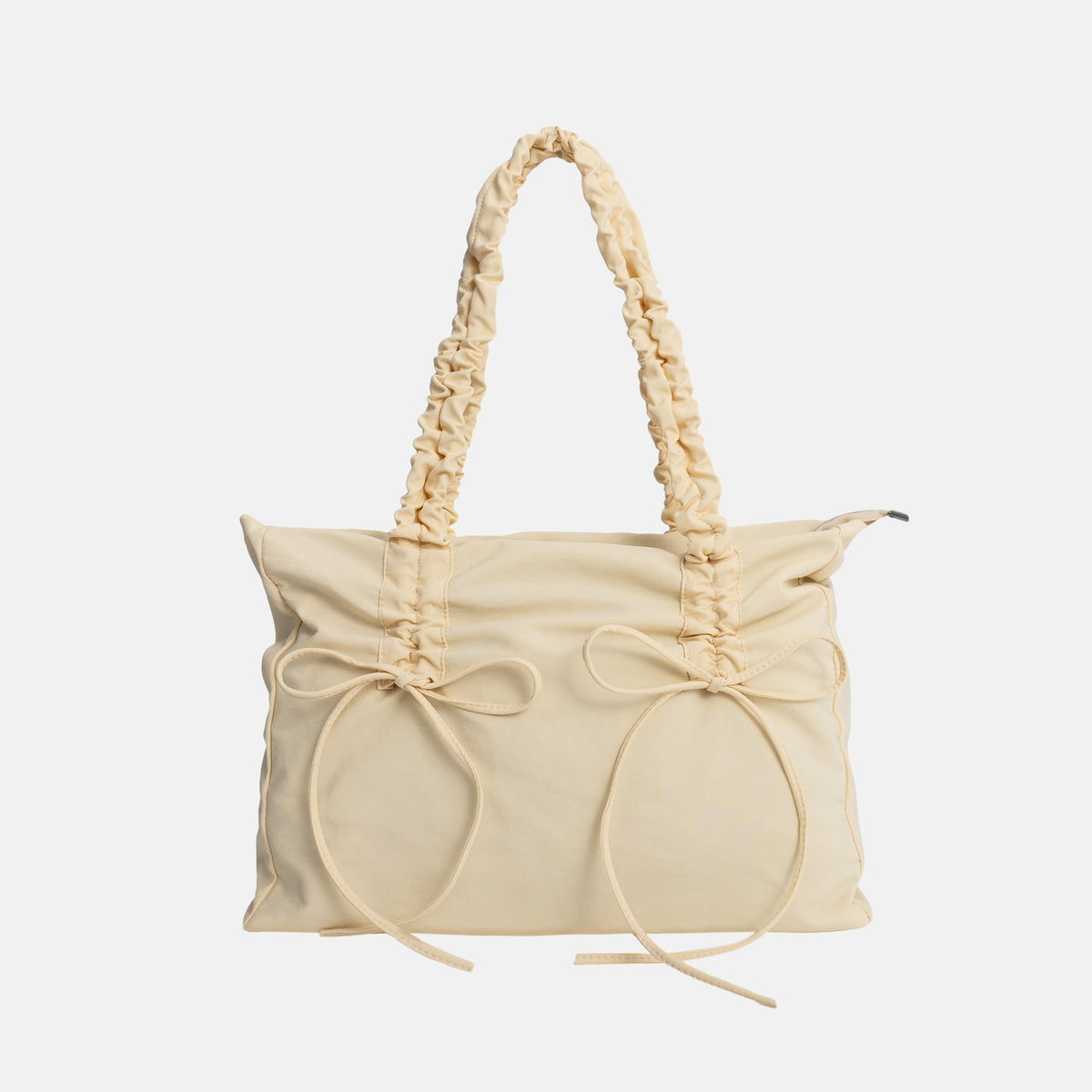 Black Shoulder Bag with Ruched Handles and Bow Detail