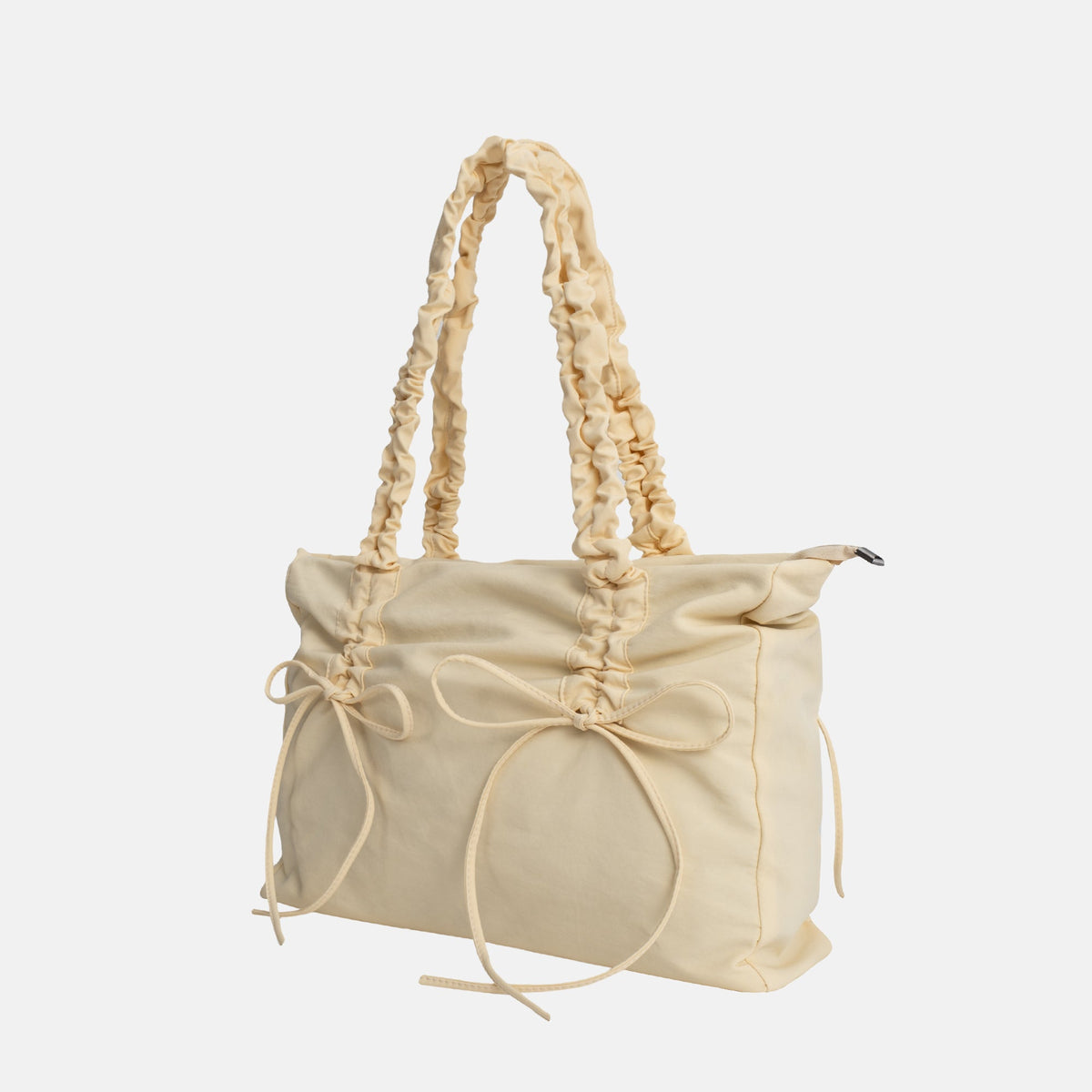 Black Shoulder Bag with Ruched Handles and Bow Detail