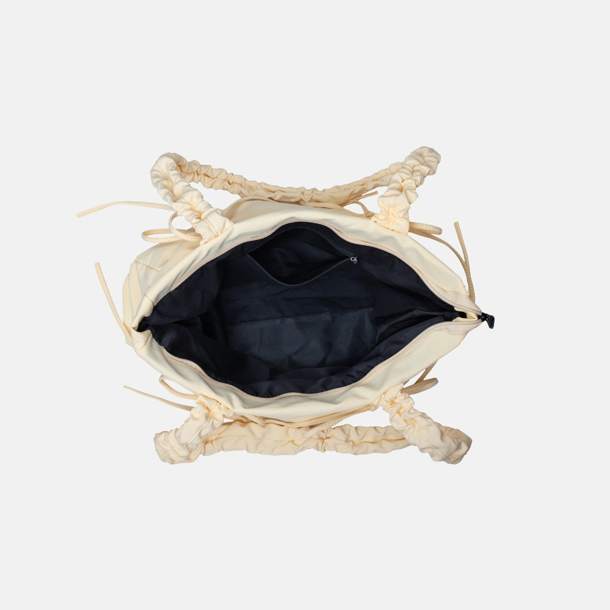 Black Shoulder Bag with Ruched Handles and Bow Detail