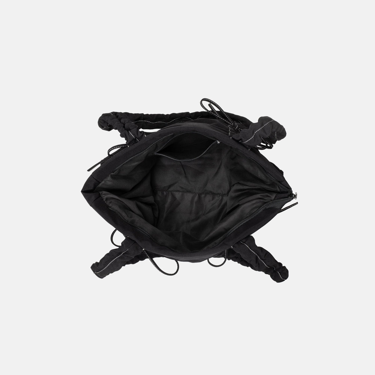 Black Shoulder Bag with Ruched Handles and Bow Detail