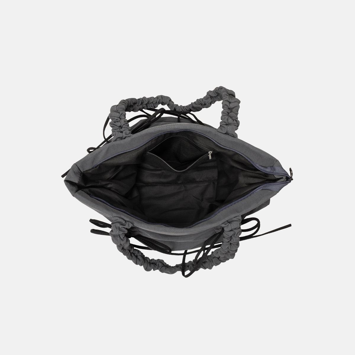 Black Shoulder Bag with Ruched Handles and Bow Detail
