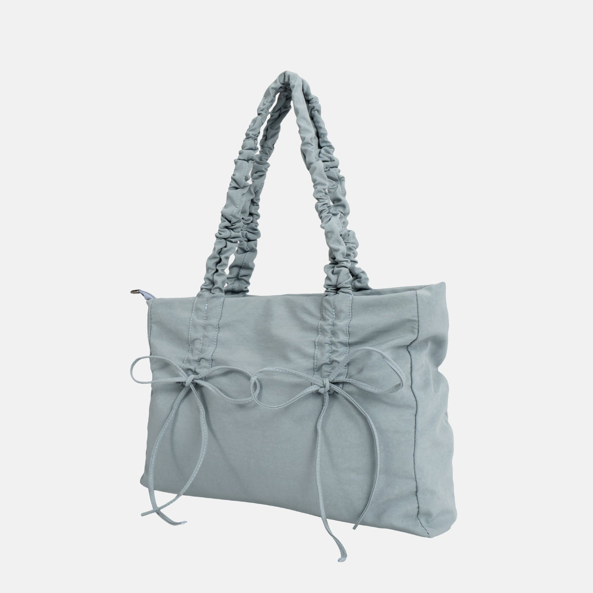 Black Shoulder Bag with Ruched Handles and Bow Detail