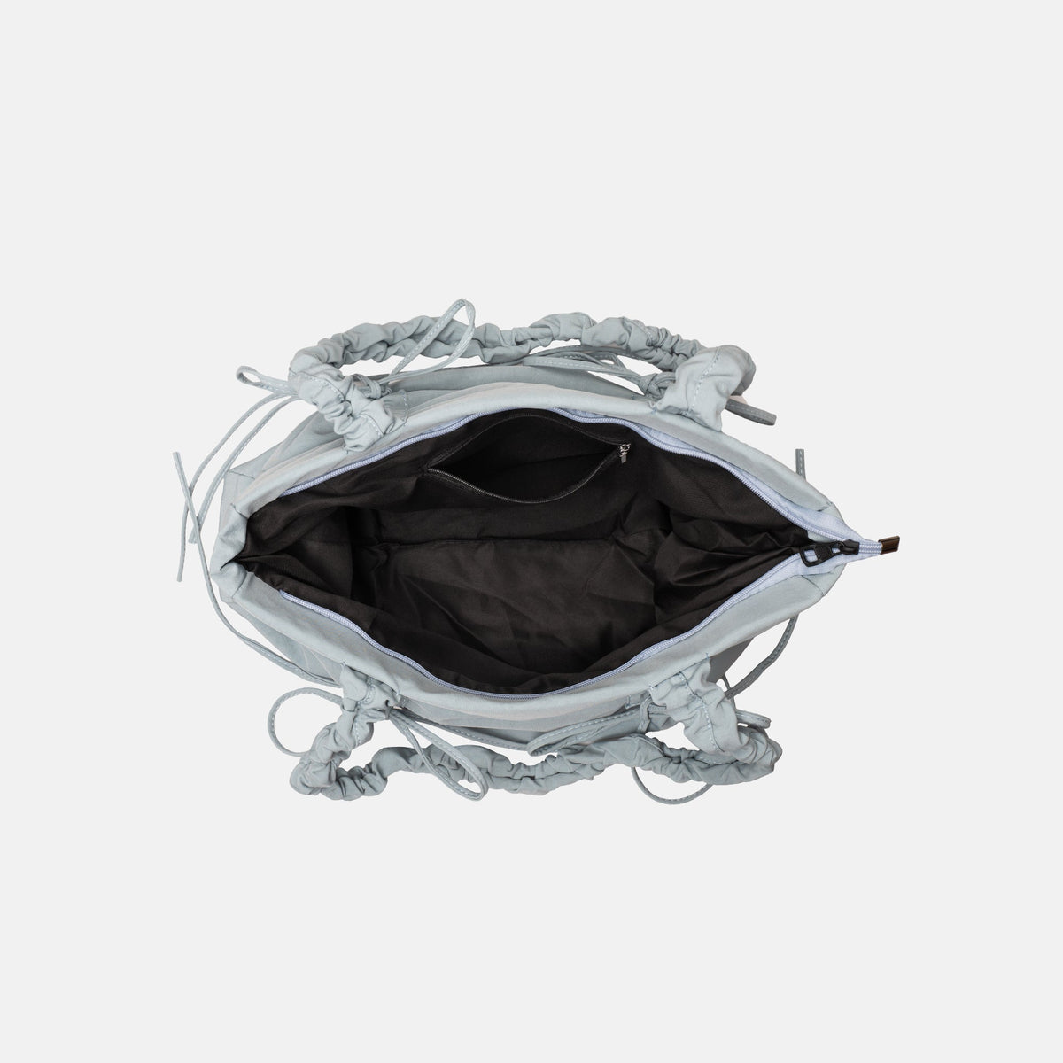 Black Shoulder Bag with Ruched Handles and Bow Detail