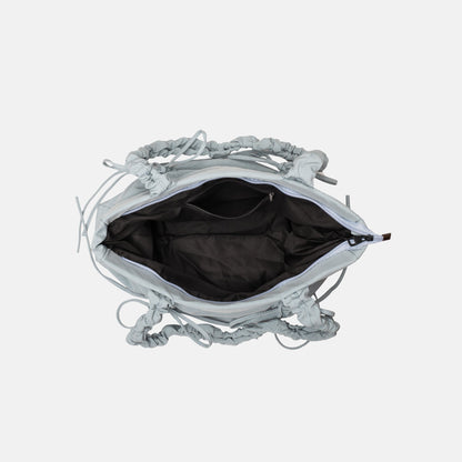 Black Shoulder Bag with Ruched Handles and Bow Detail