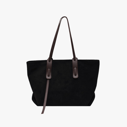 Black Suede Tote Bag with Contrast Leather Straps