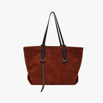 Black Suede Tote Bag with Contrast Leather Straps