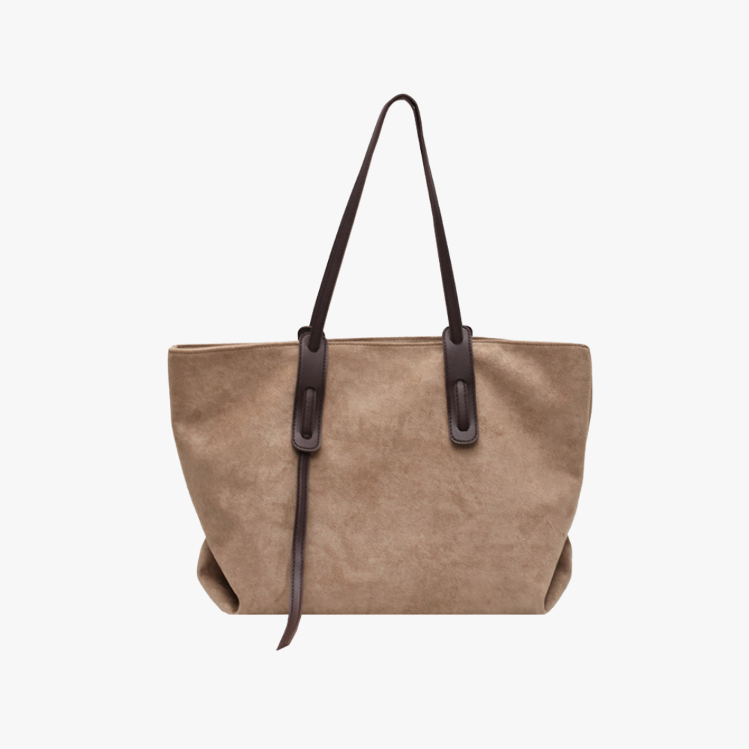 Black Suede Tote Bag with Contrast Leather Straps