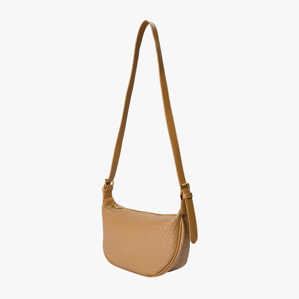 Black Woven Leather Crossbody Bag with Gold Hardware