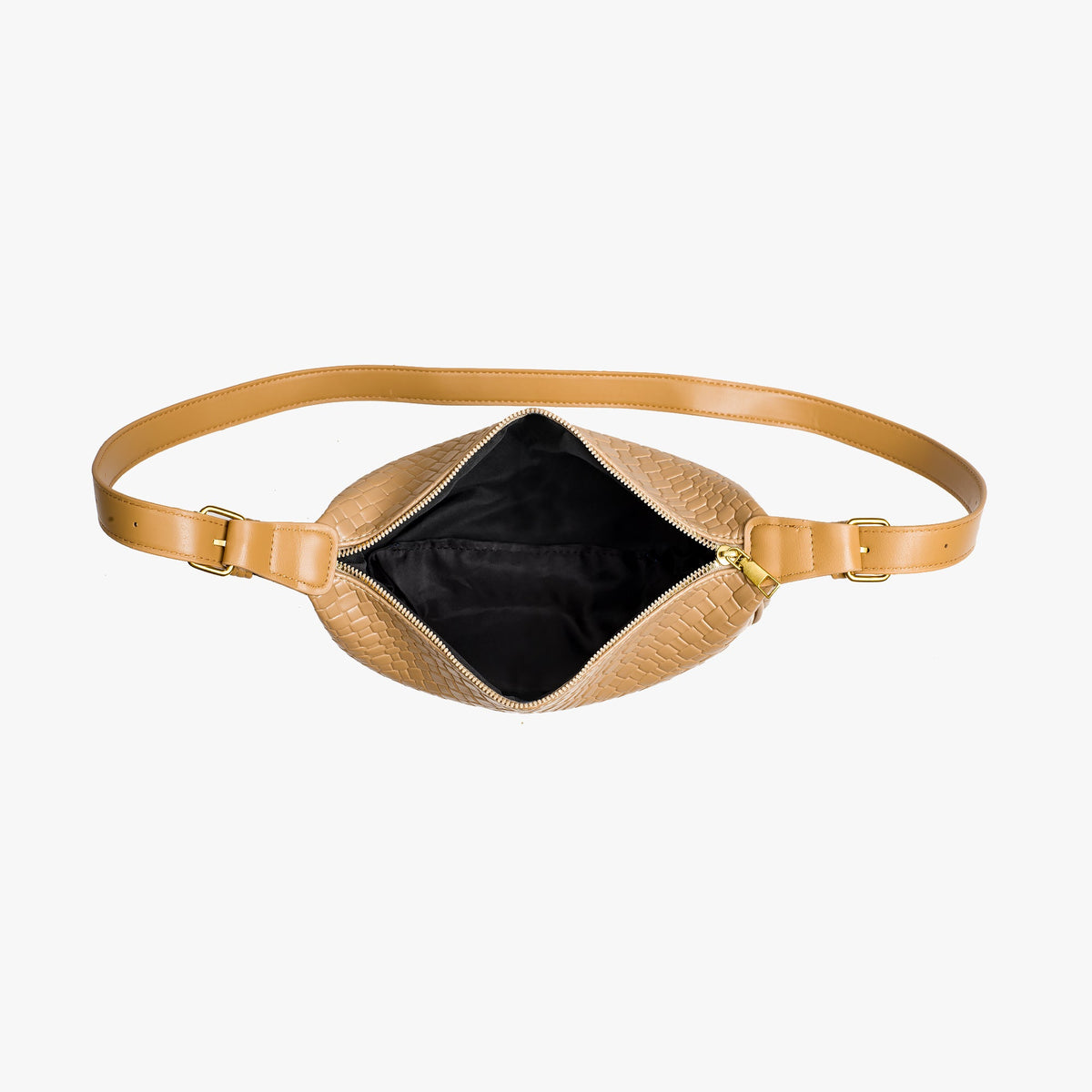 Black Woven Leather Crossbody Bag with Gold Hardware