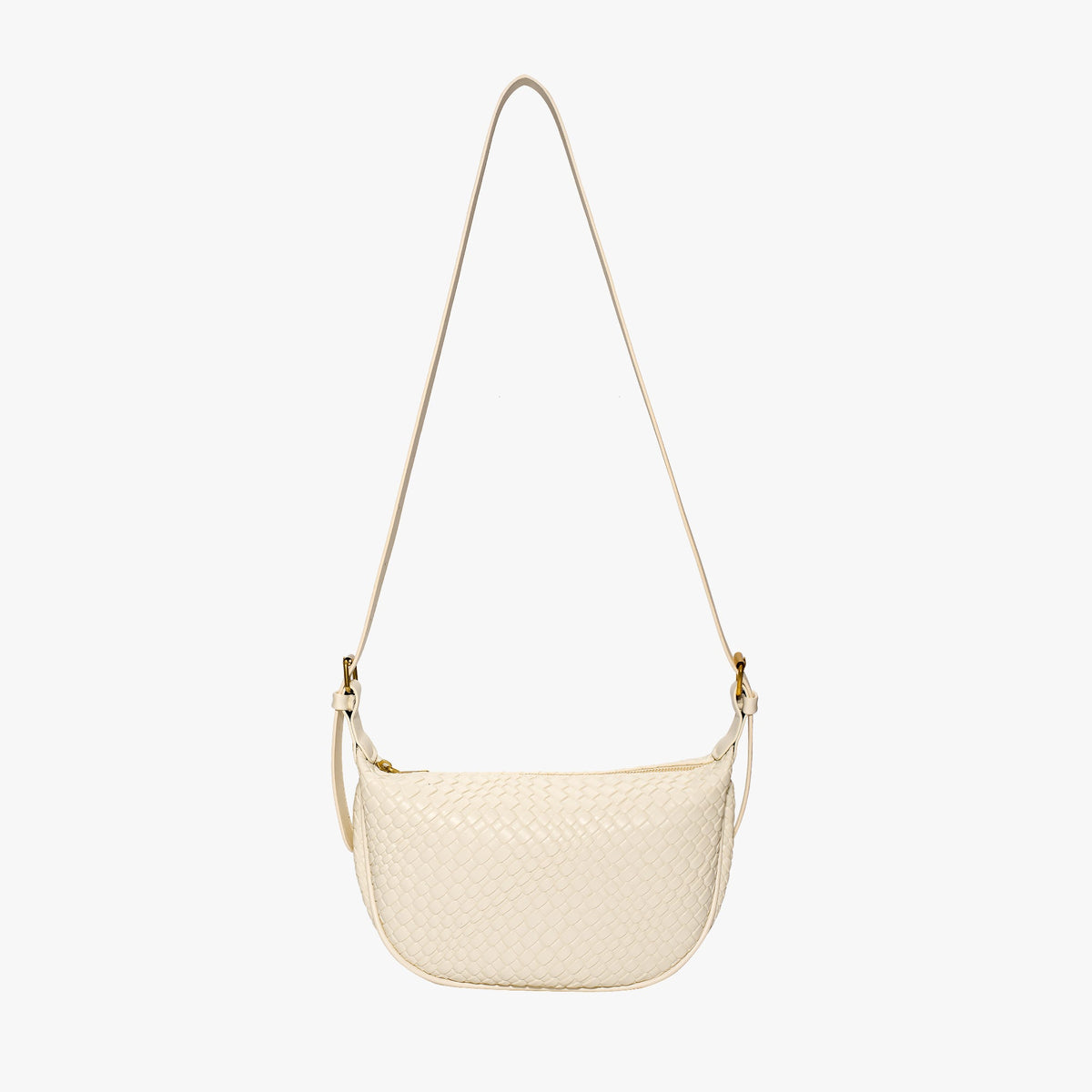 Black Woven Leather Crossbody Bag with Gold Hardware