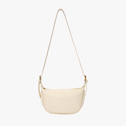 Black Woven Leather Crossbody Bag with Gold Hardware