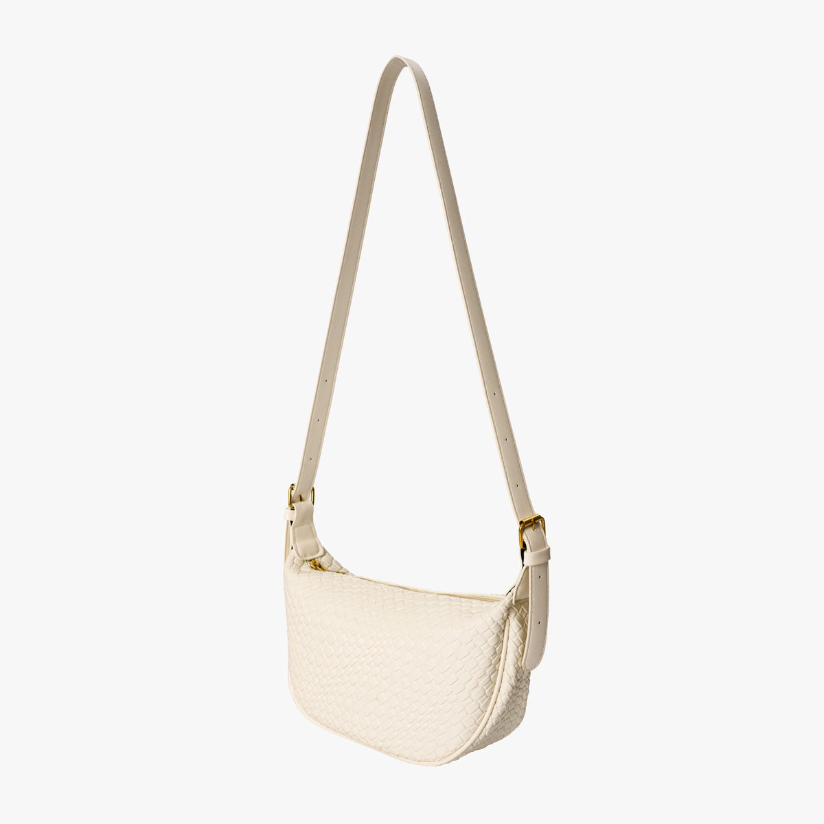 Black Woven Leather Crossbody Bag with Gold Hardware