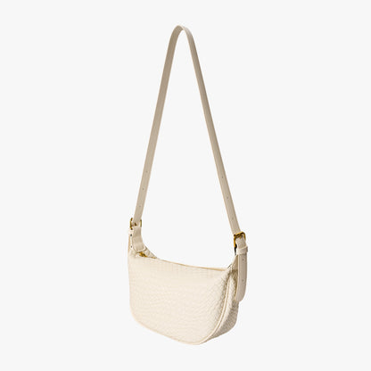 Black Woven Leather Crossbody Bag with Gold Hardware