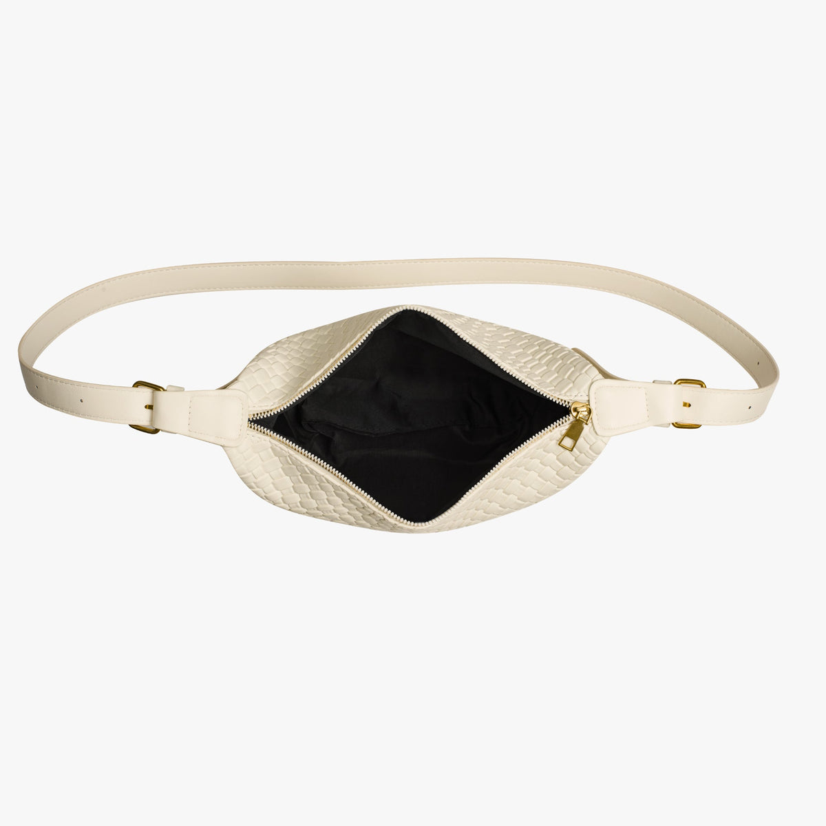 Black Woven Leather Crossbody Bag with Gold Hardware