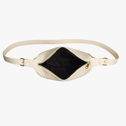 Black Woven Leather Crossbody Bag with Gold Hardware