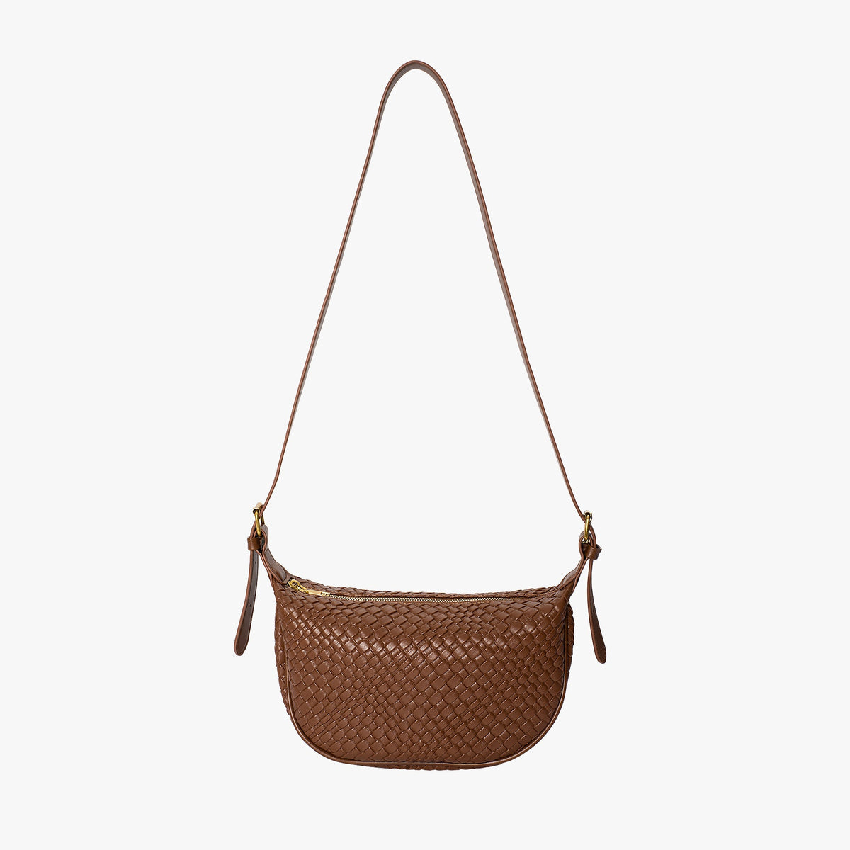 Black Woven Leather Crossbody Bag with Gold Hardware