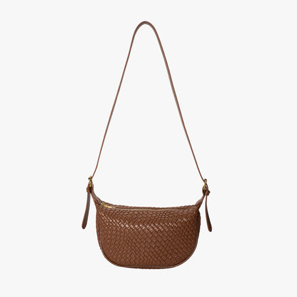 Black Woven Leather Crossbody Bag with Gold Hardware