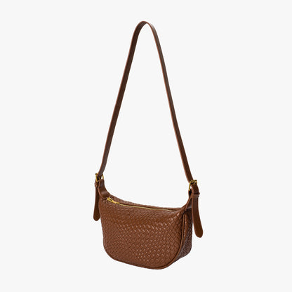 Black Woven Leather Crossbody Bag with Gold Hardware