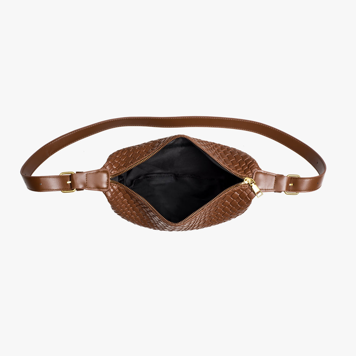 Black Woven Leather Crossbody Bag with Gold Hardware
