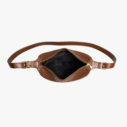 Black Woven Leather Crossbody Bag with Gold Hardware