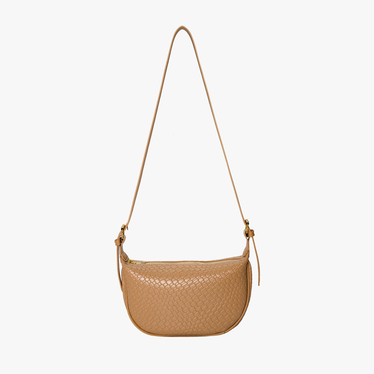 Black Woven Leather Crossbody Bag with Gold Hardware