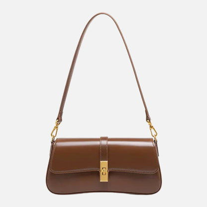 Brown Leather Shoulder Bag with Gold Turn-Lock Clasp