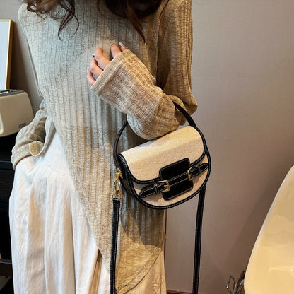 Canvas Crossbody Shoulder Bag with Double Buckle and Gold Hardware