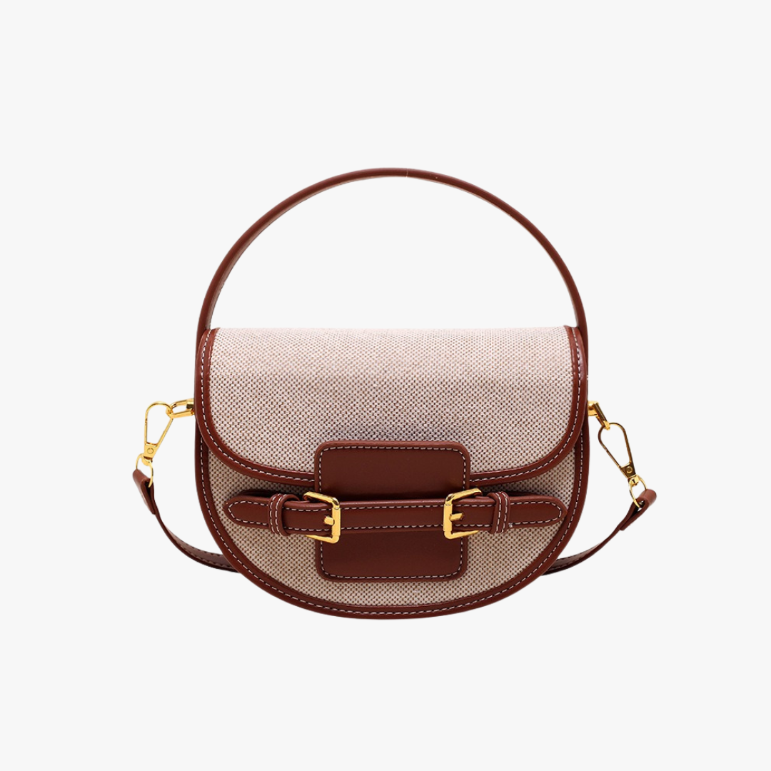 Canvas Crossbody Shoulder Bag with Double Buckle and Gold Hardware