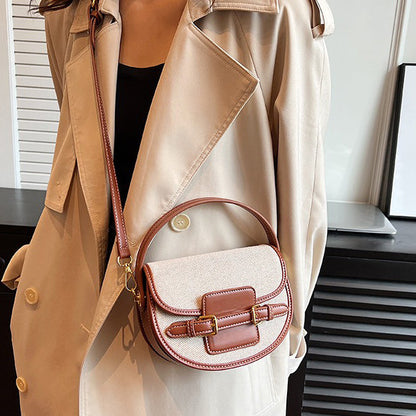 Canvas Crossbody Shoulder Bag with Double Buckle and Gold Hardware