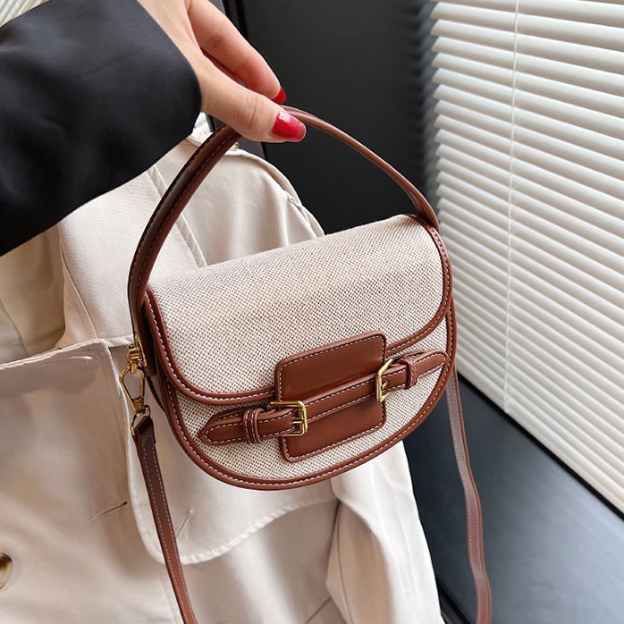 Canvas Crossbody Shoulder Bag with Double Buckle and Gold Hardware