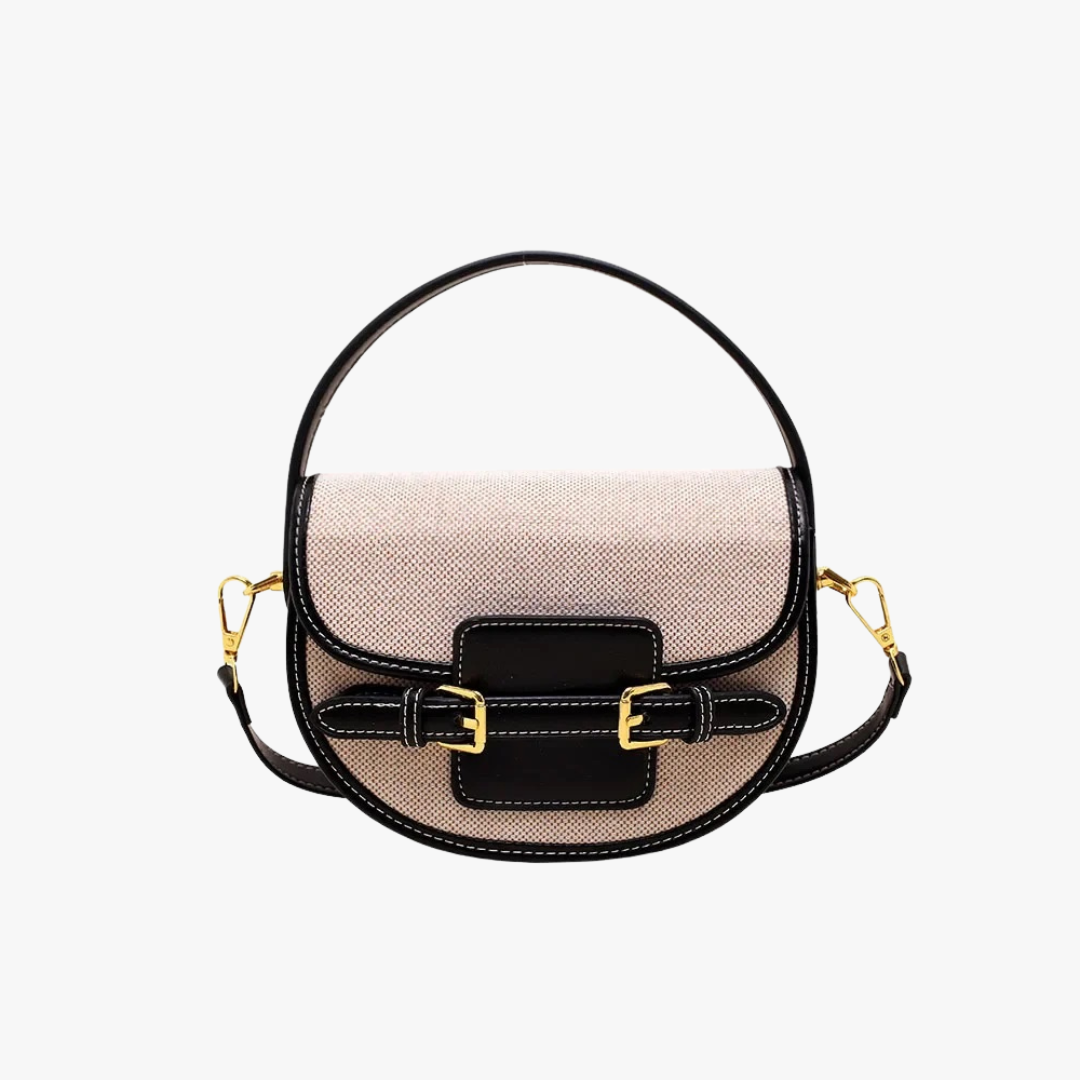 Canvas Crossbody Shoulder Bag with Double Buckle and Gold Hardware