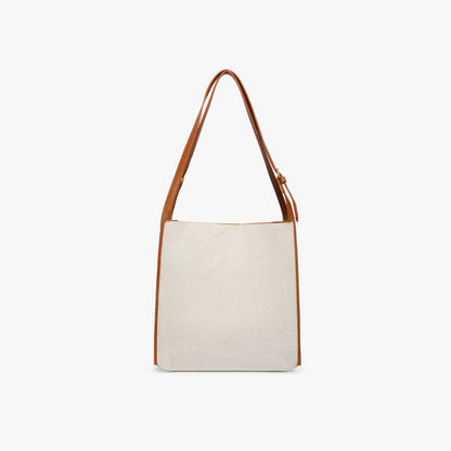 Canvas Leather Shoulder Bag with Tan Trim and Gold Hardware